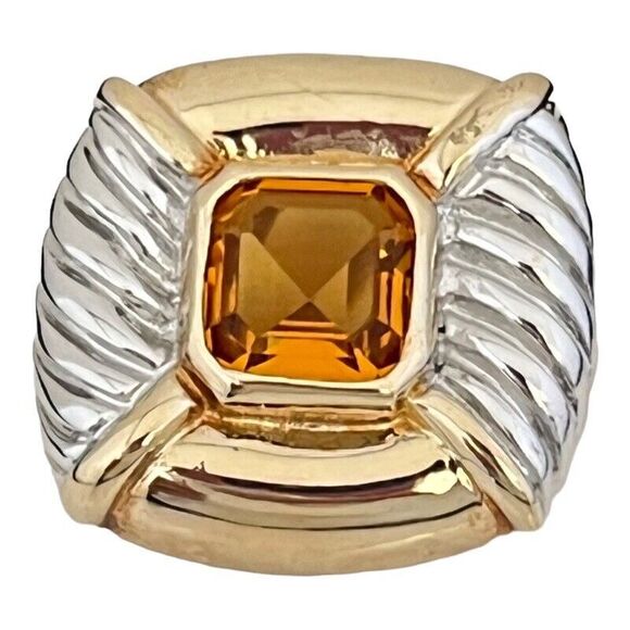 Vintage Slide Pendant Silver and Gold Tone Glass Faceted Stone 13U - Picture 2 of 5